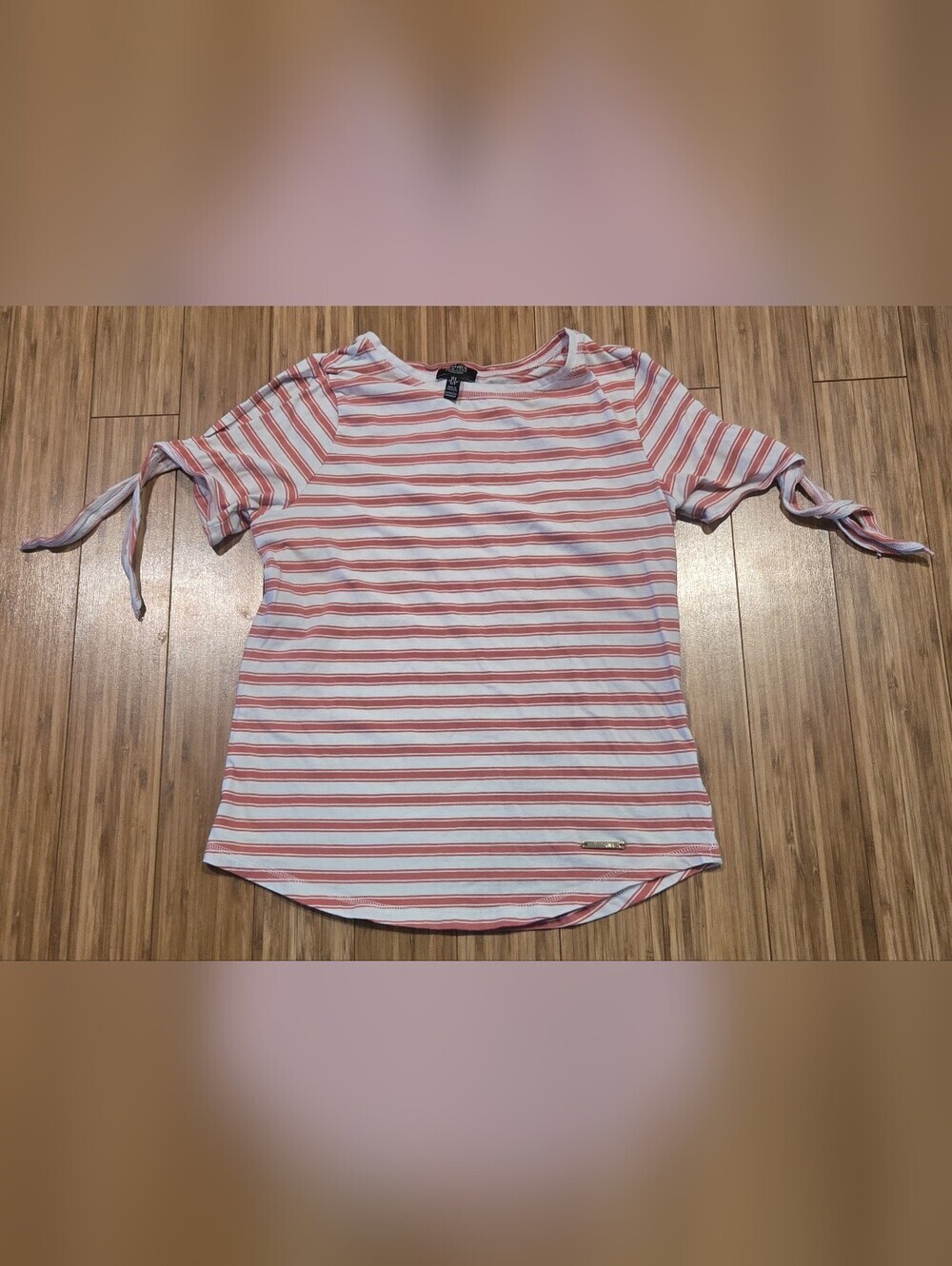 Jones New York Striped Tie-Sleeve Women's Top - Pink & White